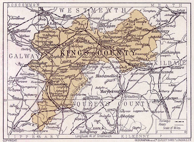 Kings County Ireland Map Kings County 1897 County Offaly Antique Irish Map Of Kings County Free  Delivery - Canvas Print 2 Sizes Prints Art & Collectibles Brainchild.net